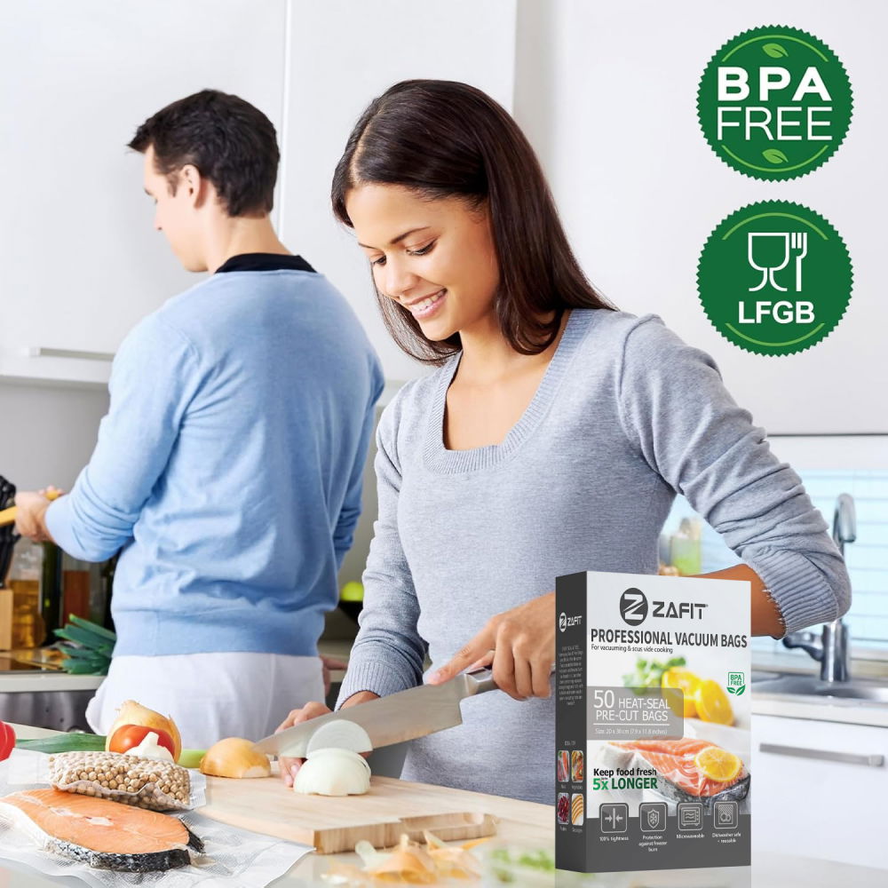 Pungi vidat gofrate ZAFIT™, pentru aparat de vidat alimente, 50 bucati, 20 x 30 cm, reutilizabile, rezistente, sous vide, lavabile in masina de spalat, fara BPA, transparent [11]