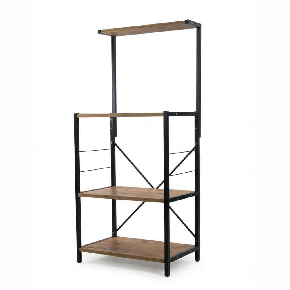 Raft de bucatarie, spatiu cuptor cu microunde, 4 rafturi, 132 cm x 60 cm x 40 cm , etajera Metal + MDF, Negru/Pin [3]