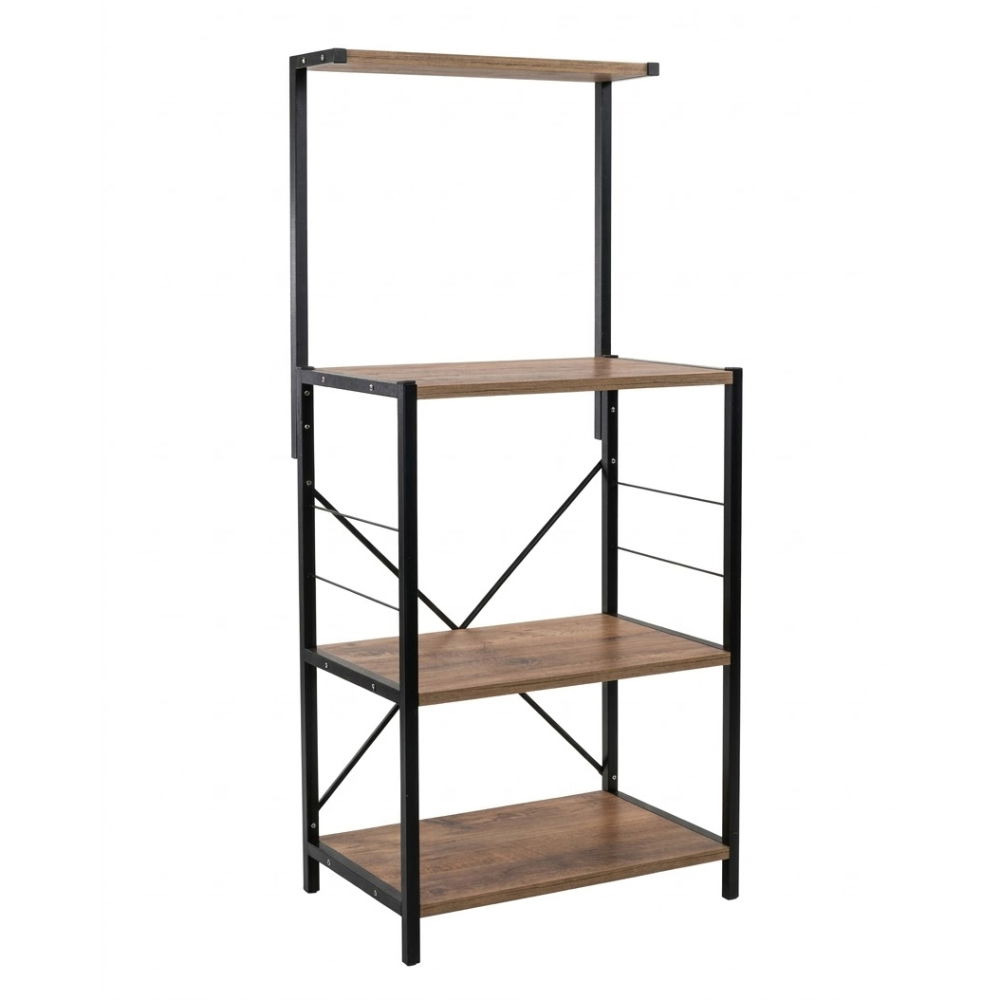 Raft de bucatarie, spatiu cuptor cu microunde, 4 rafturi, 132 cm x 60 cm x 40 cm , etajera Metal + MDF, Negru/Pin [4]