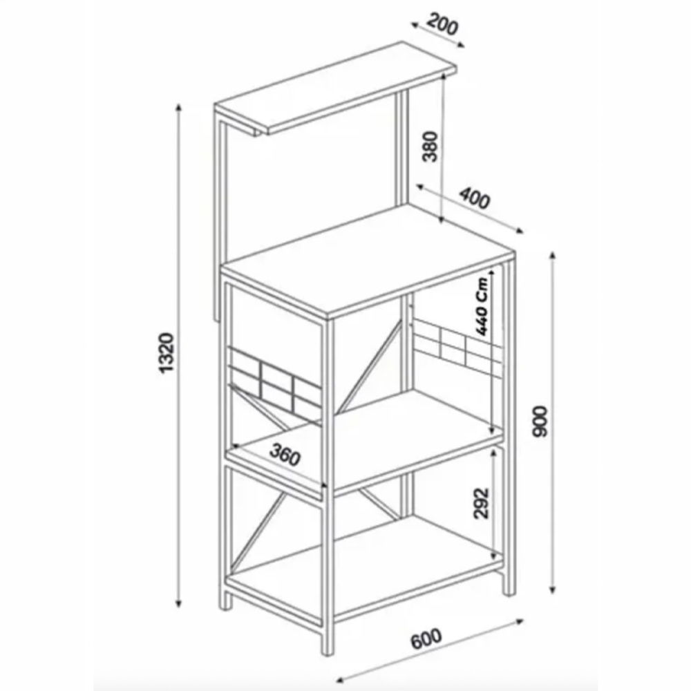 Raft de bucatarie, spatiu cuptor cu microunde, 4 rafturi, 132 cm x 60 cm x 40 cm , etajera Metal + MDF, Negru/Pin [7]