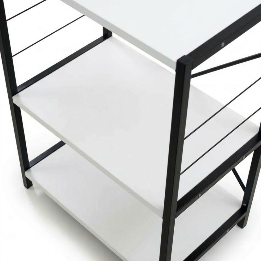 Raft de bucatarie, spatiu cuptor cu microunde, 4 rafturi, 132 cm x 60 cm x 40 cm , etajera Metal + MDF, Negru/Alb [6]