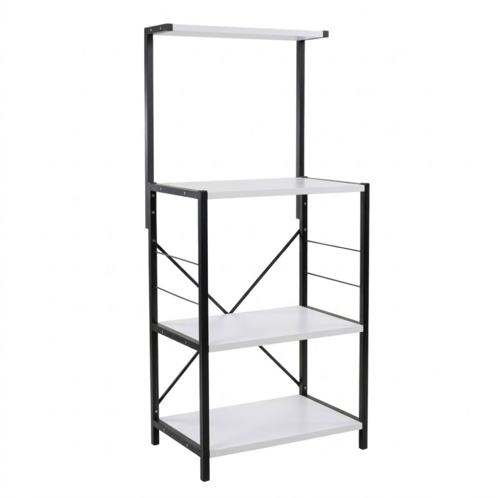 Raft de bucatarie, spatiu cuptor cu microunde, 4 rafturi, 132 cm x 60 cm x 40 cm , etajera Metal + MDF, Negru/Alb [2]