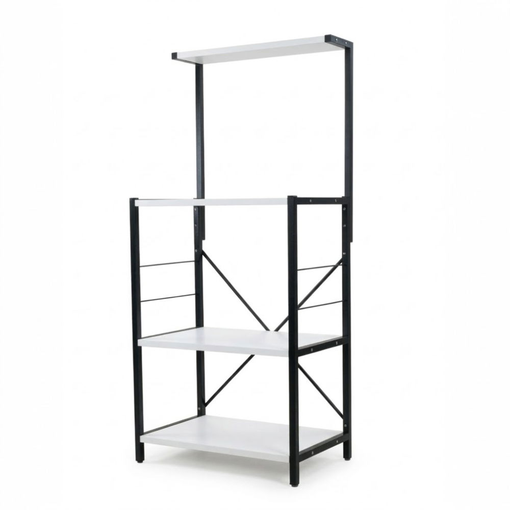 Raft de bucatarie, spatiu cuptor cu microunde, 4 rafturi, 132 cm x 60 cm x 40 cm , etajera Metal + MDF, Negru/Alb [4]