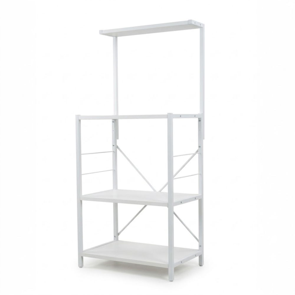Raft de bucatarie, spatiu cuptor cu microunde, 4 rafturi, 132 cm x 60 cm x 40 cm , etajera Metal + MDF Alb [4]