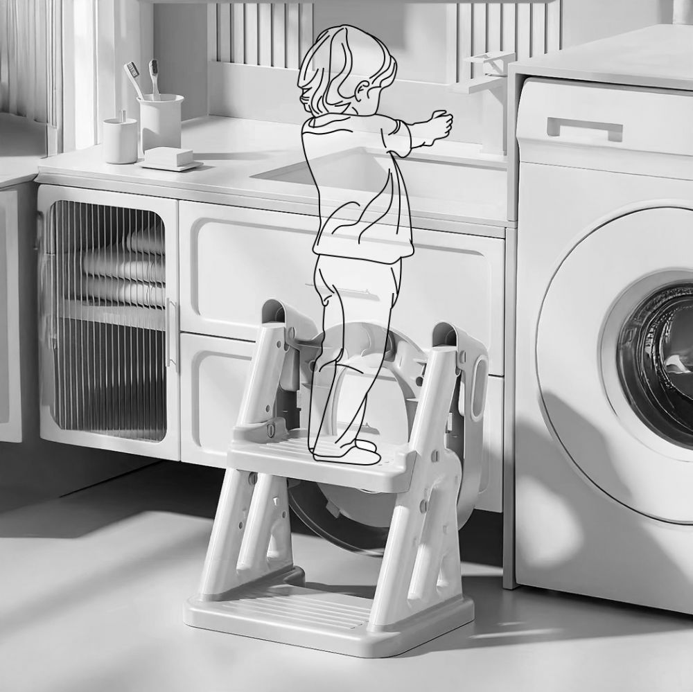 Reductor WC copii 2in1 ZAFIT® cu scara si inaltator, Pliabil, Portabil, colac suprafata de siguranta antialunecare, antiderapant, Gri [3]