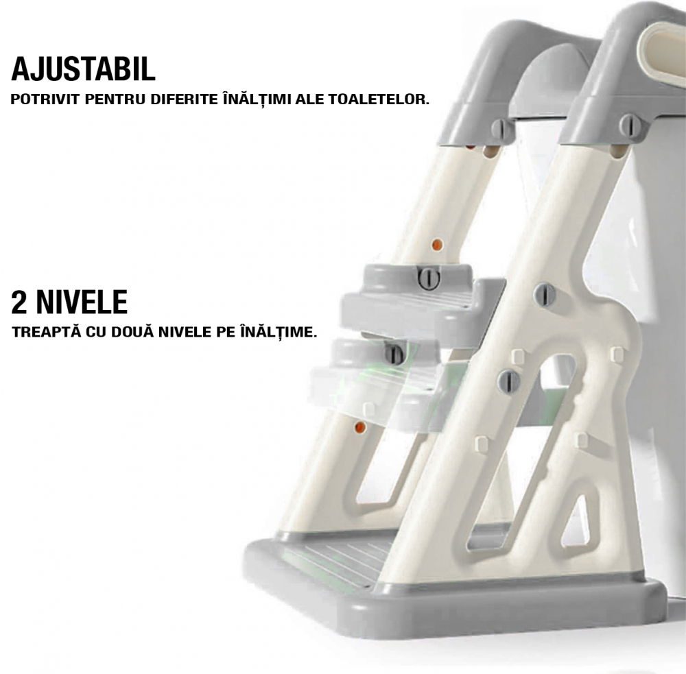 Reductor WC copii 2in1 ZAFIT® cu scara si inaltator, Pliabil, Portabil, colac suprafata de siguranta antialunecare, antiderapant, Gri [6]