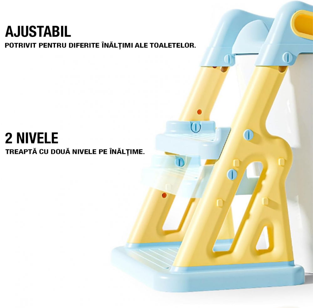 Reductor WC copii 2in1 ZAFIT® cu scara si inaltator, Pliabil, Portabil, colac suprafata de siguranta antialunecare, antiderapant, Albastru/Galben [5]