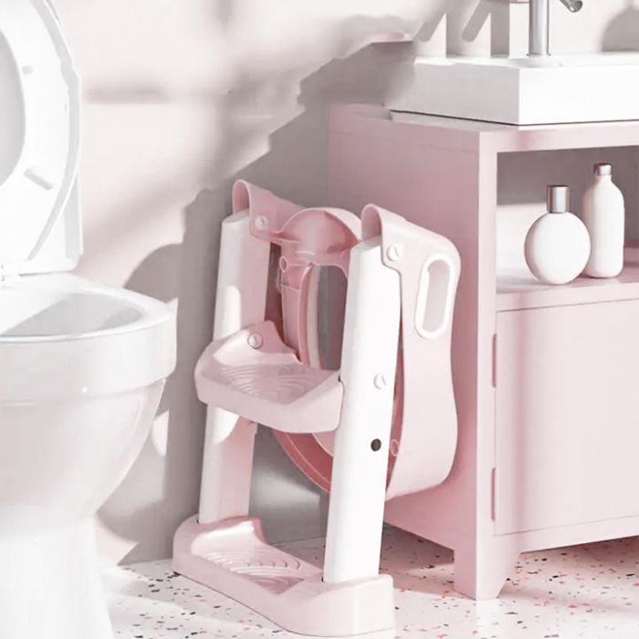 Reductor WC copii cu scara ZAFIT®, Pliabil, Portabil, colac suprafata de siguranta antialunecare, antiderapant, Roz [3]