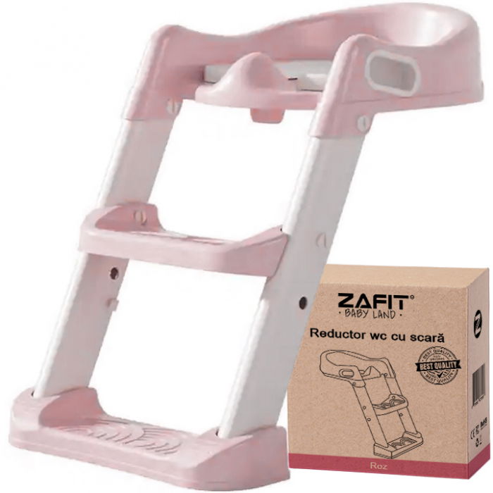 Reductor WC copii cu scara ZAFIT®, Pliabil, Portabil, colac suprafata de siguranta antialunecare, antiderapant, Roz [1]