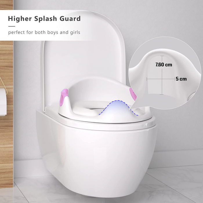 Reductor WC copii ZAFIT®, cu manere si spatar, Portabil, Antiderapant, Alb/Roz [5]