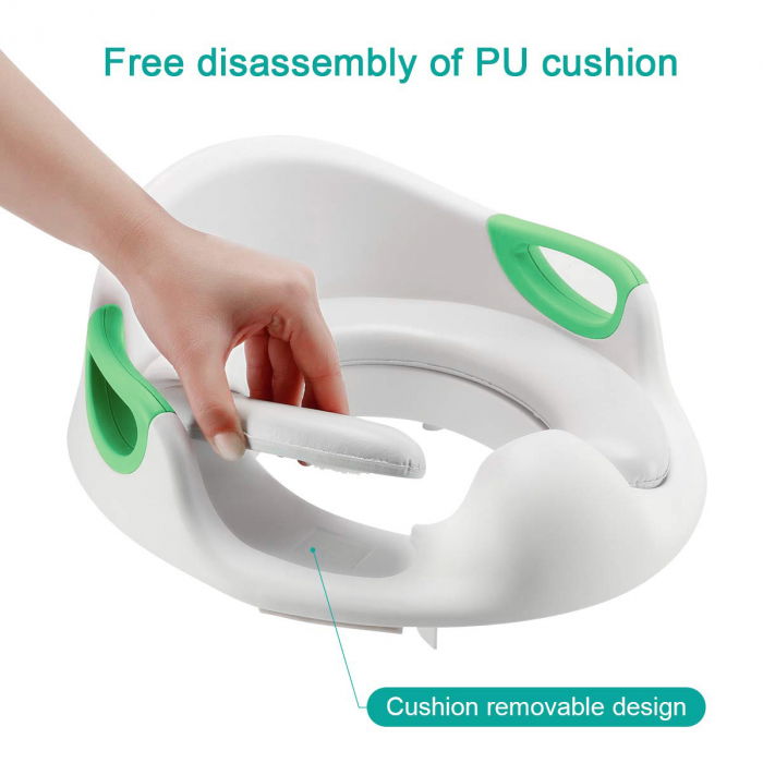 Reductor WC copii ZAFIT®, cu manere si spatar, Portabil, Antiderapant, Alb/Verde [3]