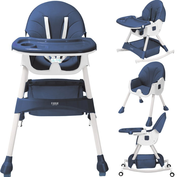 Scaun de masa bebe 4 in 1 FiGGA®, Varsta 6-72 luni, Scaun inalt pliabil, cu 4 roti, Balansoar, 2 x Tava detasabila, Centura de siguranta in cinci puncte, Albastru inchis [2]