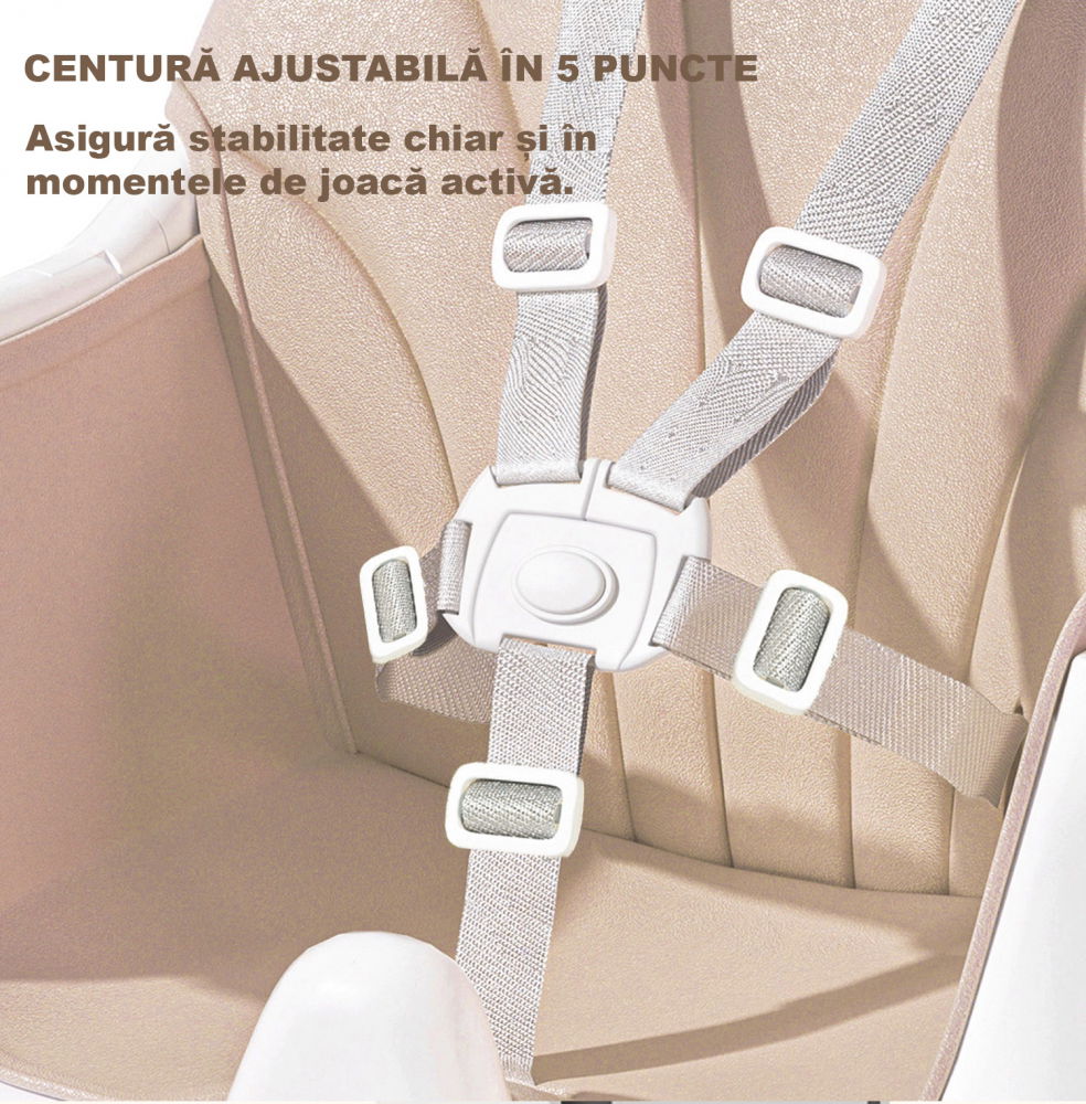 Scaun de masa bebe 4 in 1 FiGGA®, Varsta 6-72 luni, Scaun inalt pliabil, cu 4 roti, Balansoar, 2 x Tava detasabila, Centura de siguranta in cinci puncte, Crem [8]