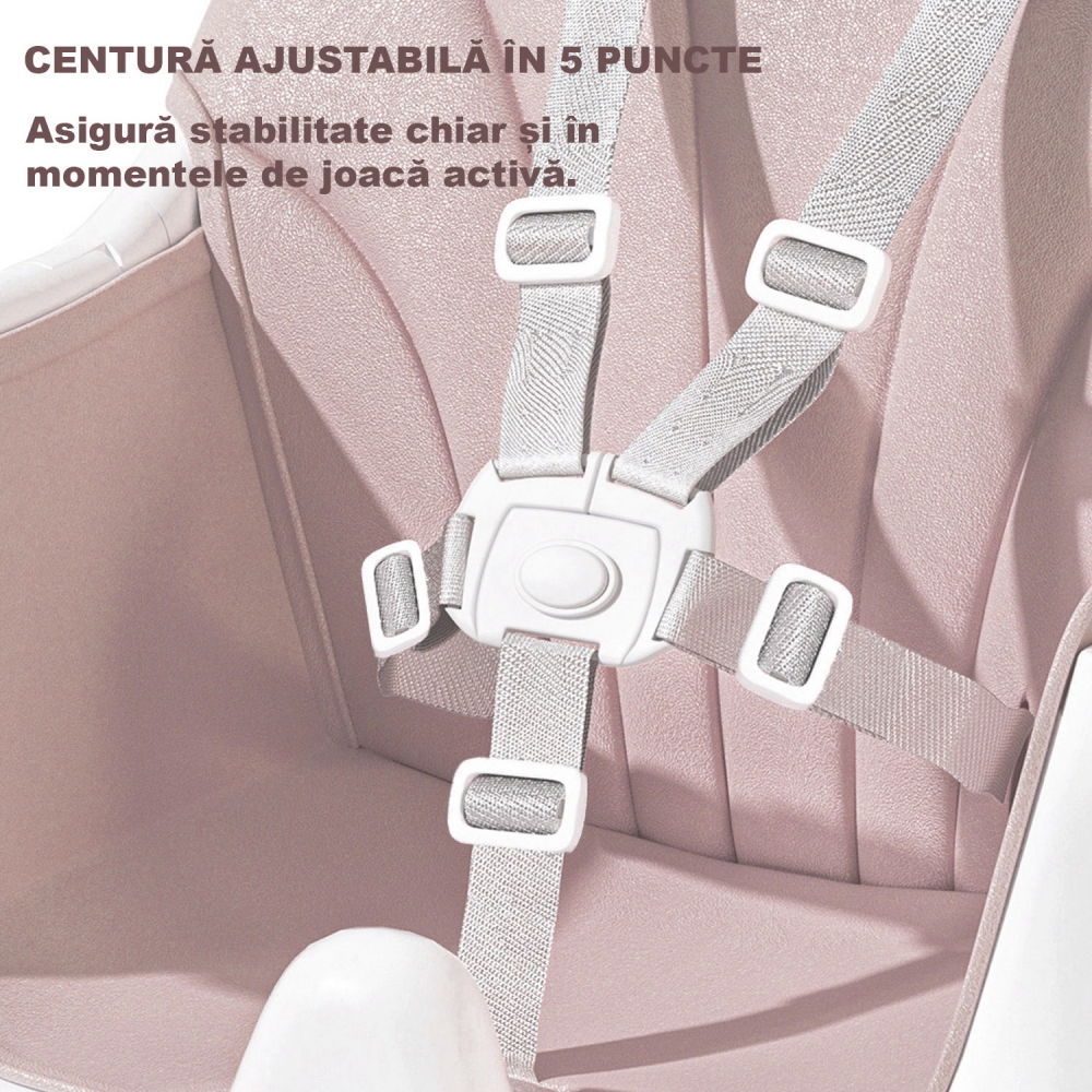 Scaun de masa bebe 4 in 1 FiGGA®, Varsta 6-72 luni, Scaun inalt pliabil, cu 4 roti, Balansoar, 2 x Tava detasabila, Centura de siguranta in cinci puncte, Roz [8]