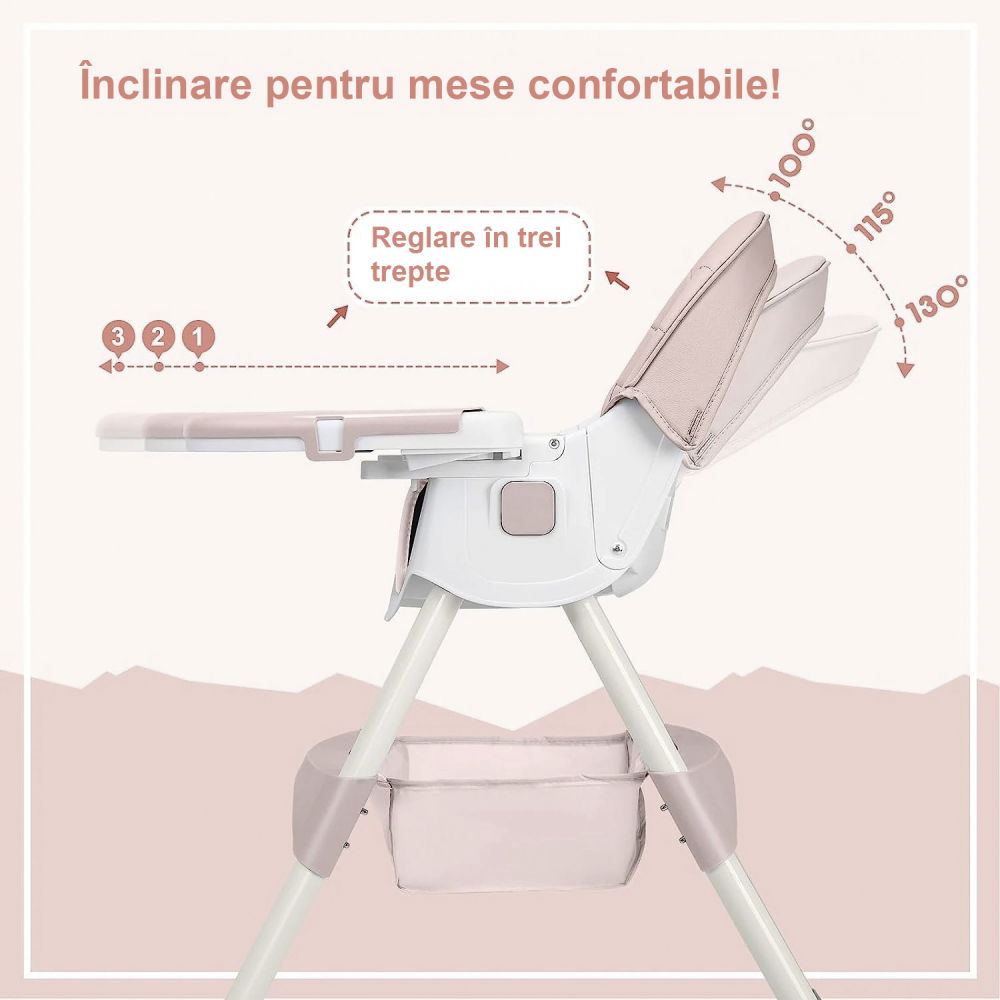 Scaun de masa bebe 4 in 1 FiGGA®, Varsta 6-72 luni, Scaun inalt pliabil, cu 4 roti, Balansoar, 2 x Tava detasabila, Centura de siguranta in cinci puncte, Roz [5]
