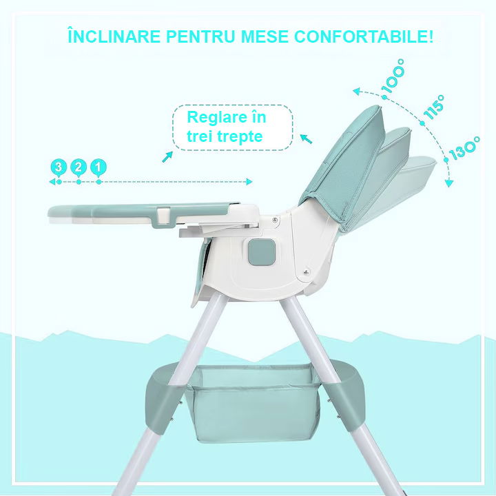 Scaun de masa bebe 4 in 1 FiGGA®, Varsta 6-72 luni, Scaun inalt pliabil, cu 4 roti, Balansoar, 2 x Tava detasabila, Centura de siguranta in cinci puncte, Verde [5]