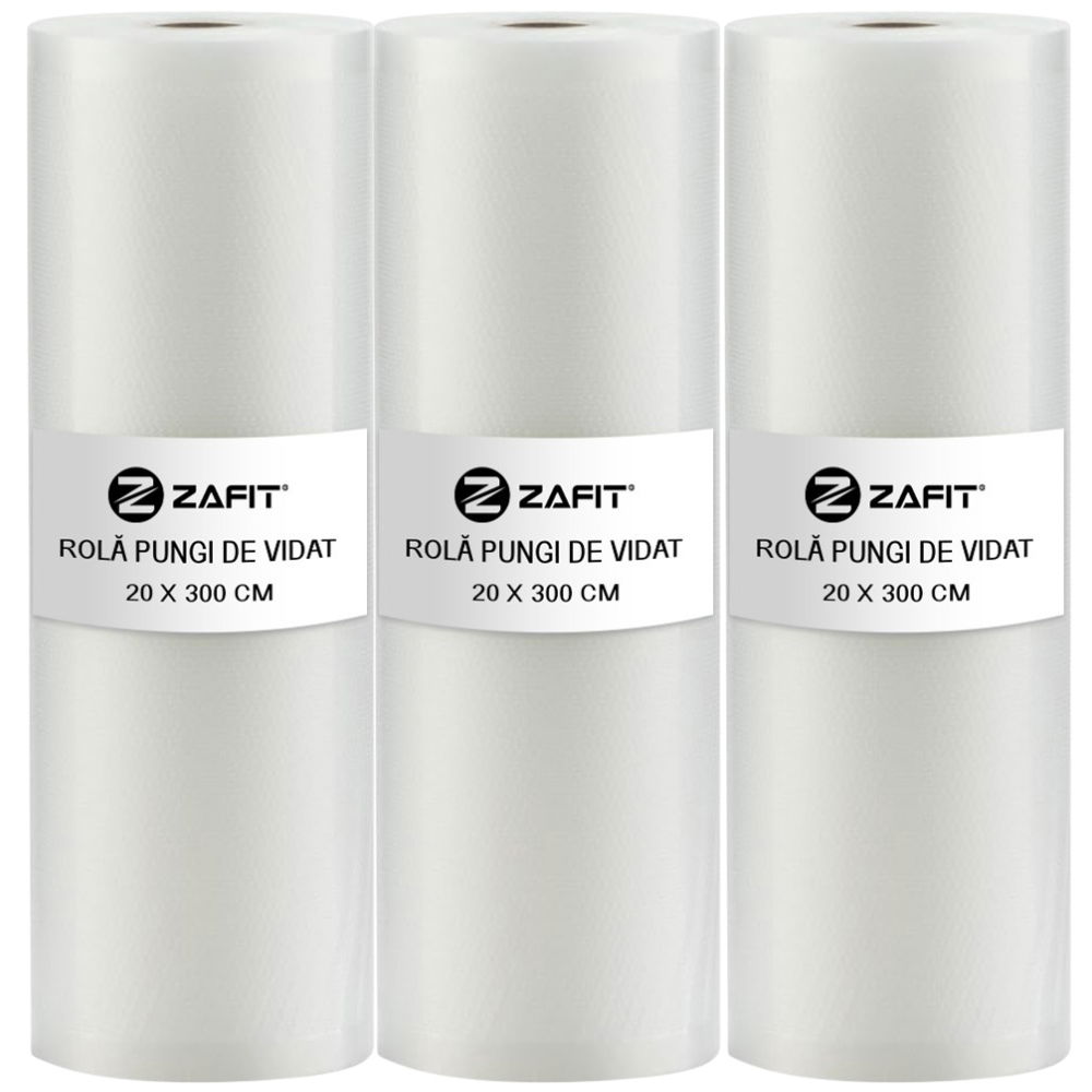 Set 3 role pungi de vidat gofrate ZAFIT™, 20 x 300 cm, pentru aparat de vidat alimente, reutilizabile, rezistente, sous vide, lavabile in masina de spalat, fara BPA, transparent [1]