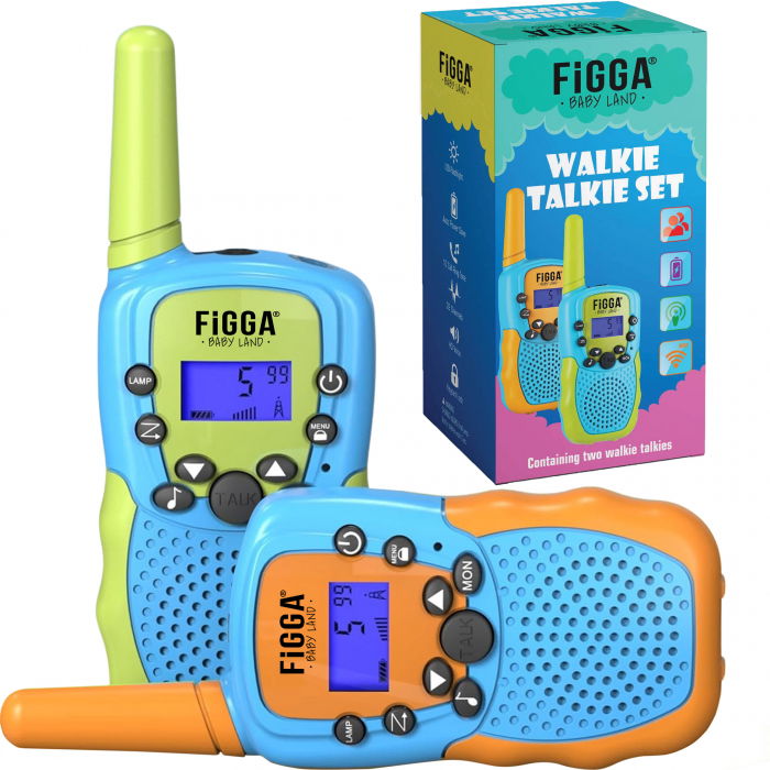 Set 2 statii Walkie Talkie FiGGA® pentru copii, Lanterna si Antena, Raza de Actiune 3 km, functia VOX, Plastic, in 2 culori diferite [1]