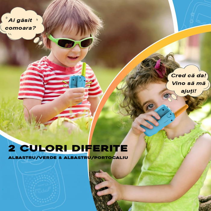 Set 2 statii Walkie Talkie FiGGA® pentru copii, Lanterna si Antena, Raza de Actiune 3 km, functia VOX, Plastic, in 2 culori diferite [4]