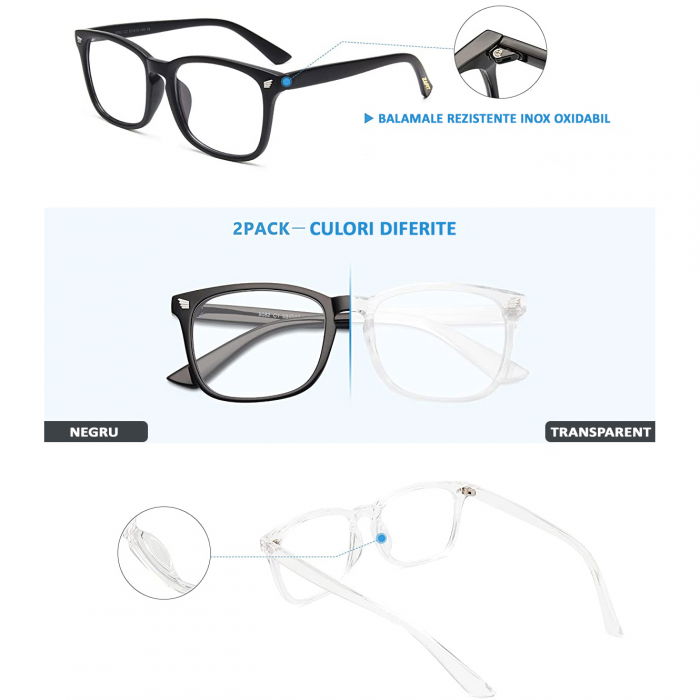 Set 2 x Ochelari protectie calculator ZAFIT™, ecran telefon, tableta, laptop, televizor, gaming, Anti-lumina albastra, Anti-reflexie Unisex, culoare Negru si Transparent [4]
