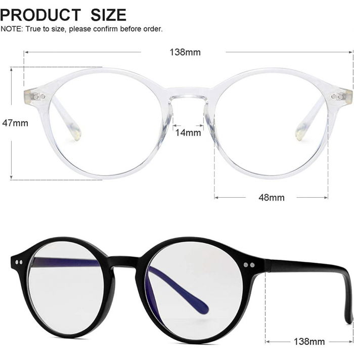 Set 2 x Ochelari protectie calculator ZAFIT™, ecran telefon, tableta, laptop, televizor, gaming, Anti-lumina albastra, Anti-reflexie, Unisex, model rotund, culoare Negru si Transparent [2]