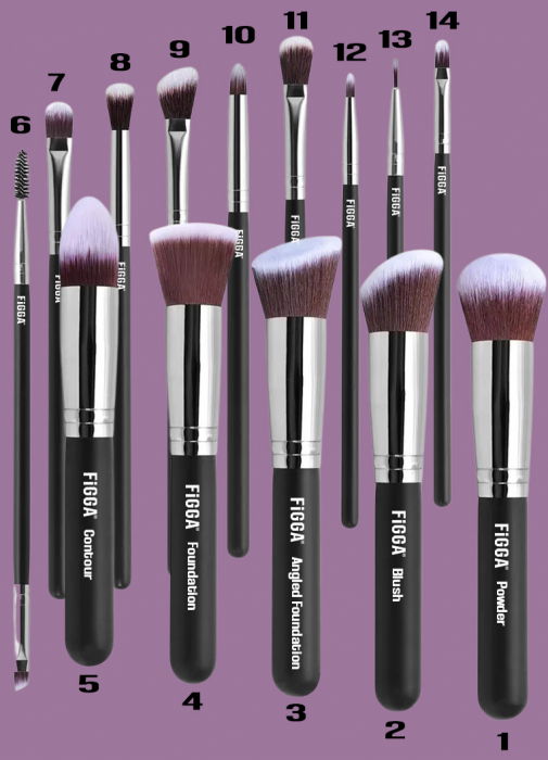 Set 20 pensule machiaj FiGGA®, manere din lemn si aluminiu, trusa make-up profesional, gentuta depozitare [8]