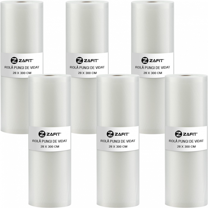 Set 6 role pungi de vidat gofrate ZAFIT™, 28 x 300 cm, pentru aparat de vidat alimente, reutilizabile, rezistente, sous vide, lavabile in masina de spalat, fara BPA, transparent [1]