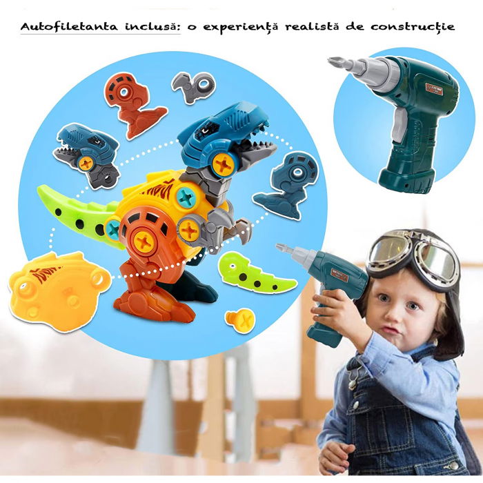 Set dinozauri ansamblabili FiGGA® pentru copii, Cutie de depozitare, Autofiletanta, Jucarie interactiva pentru baieti si fete 2-8 ani [3]