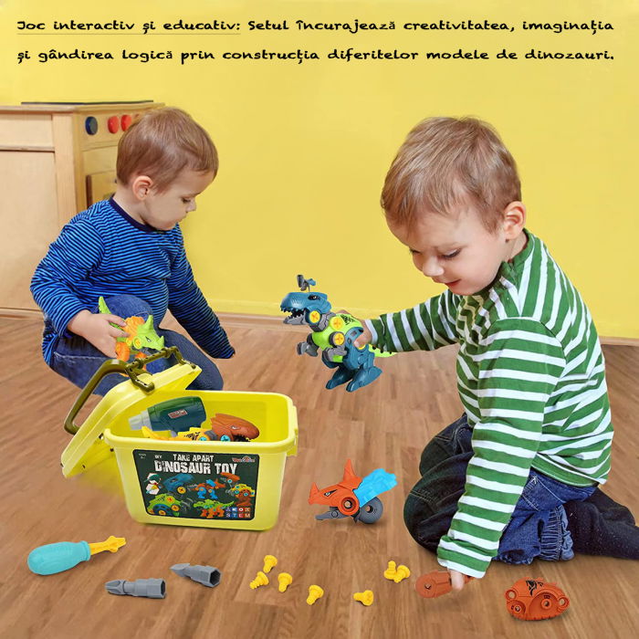 Set dinozauri ansamblabili FiGGA® pentru copii, Cutie de depozitare, Autofiletanta, Jucarie interactiva pentru baieti si fete 2-8 ani [4]