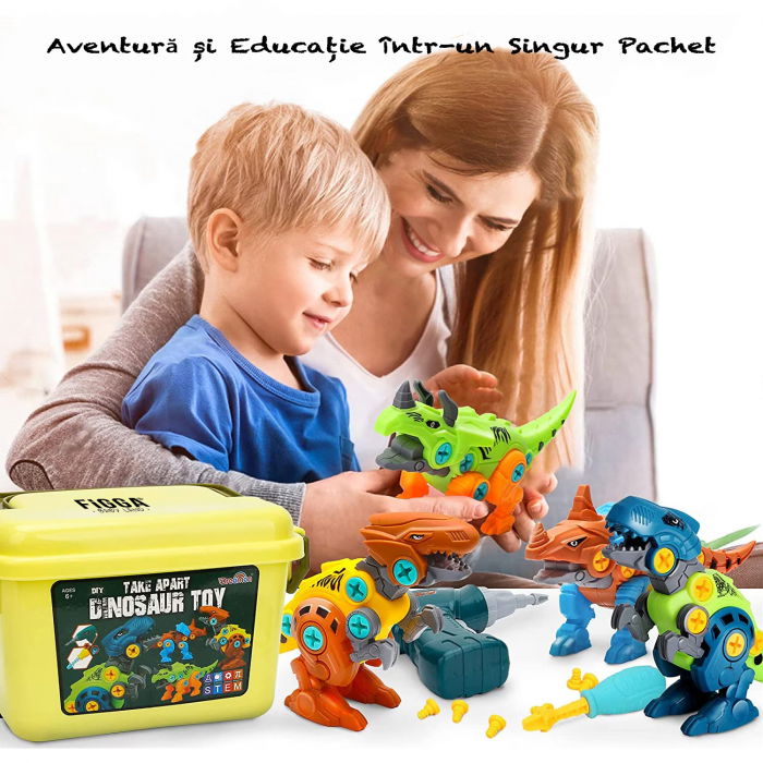 Set dinozauri ansamblabili FiGGA® pentru copii, Cutie de depozitare, Autofiletanta, Jucarie interactiva pentru baieti si fete 2-8 ani [2]