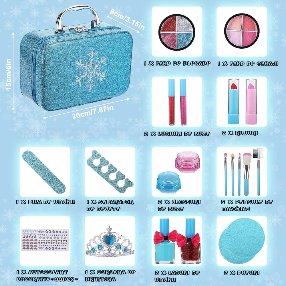 Trusa machiaj copii FiGGA® 4 ani+, 22 elemente, non toxic, solubil in apa, Printesa iernii [2]