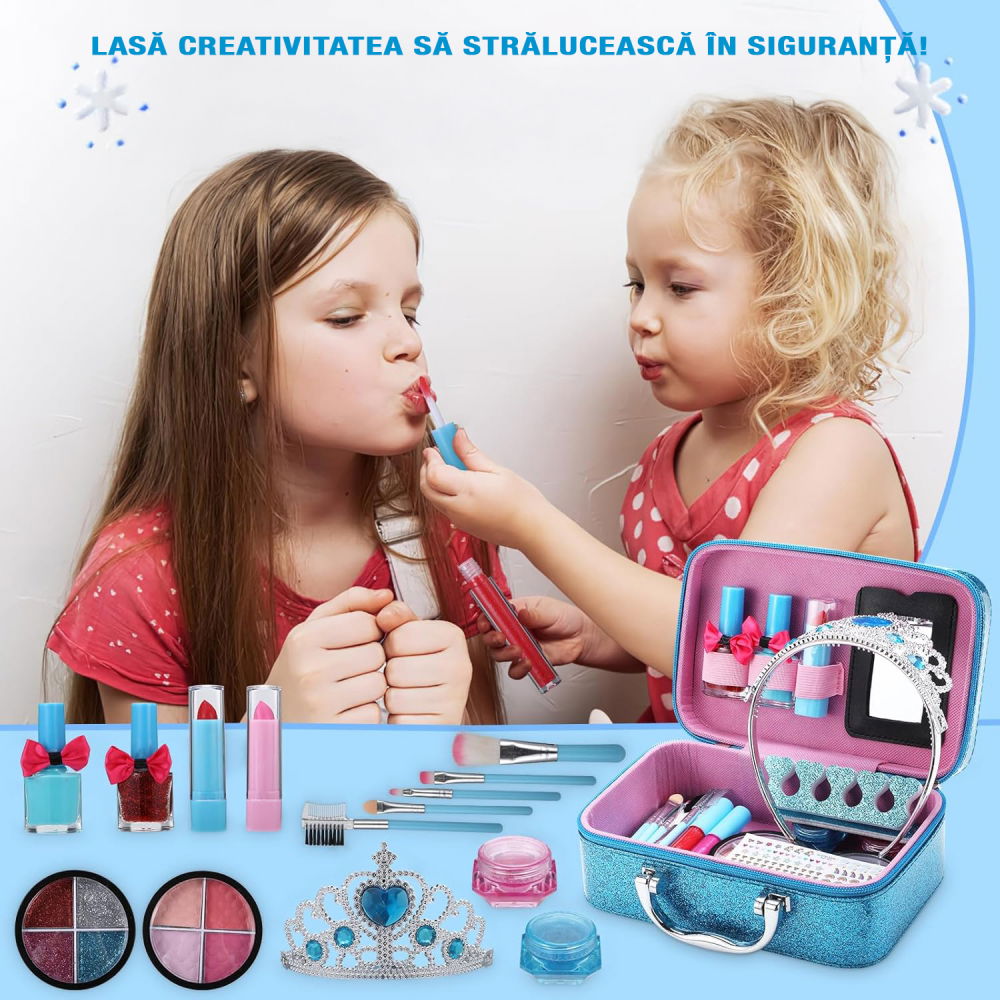 Trusa machiaj copii FiGGA® 4 ani+, 22 elemente, non toxic, solubil in apa, Printesa iernii [7]