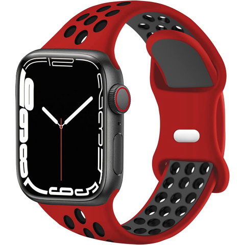 Curele Apple Watch 38mm/40mm/41mm - Curea silicon perforat Sport pentru Apple Watch Series 10/9/8/7/SE2/6/5/4/3/2/1, Display 38mm/40mm/41mm, Rosu + Negru