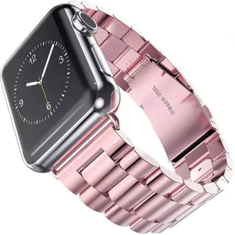 Curele Apple Watch 42mm/44mm/45mm/49mm - Curea metalica premium pentru Apple Watch Ultra 2/Ultra/Series 10/9/8/7/SE2/6/5/4/3/2/1, Display 42mm, Roz Auriu