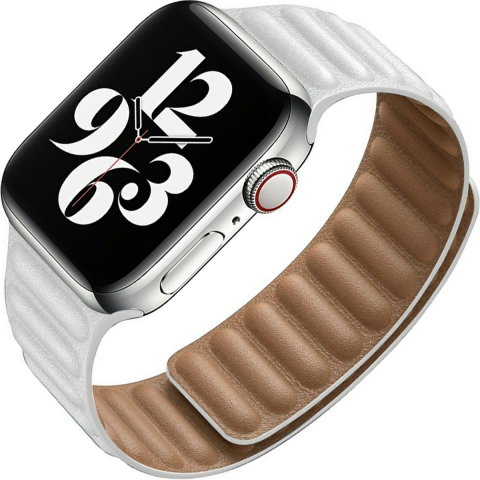 Curele Apple Watch 42mm/44mm/45mm/49mm - Curea magnetica din piele naturala pentru Apple Watch Ultra 2/Ultra/Series 10/9/8/7/SE2/6/5/4/3/2/1, Display 42mm, Alb