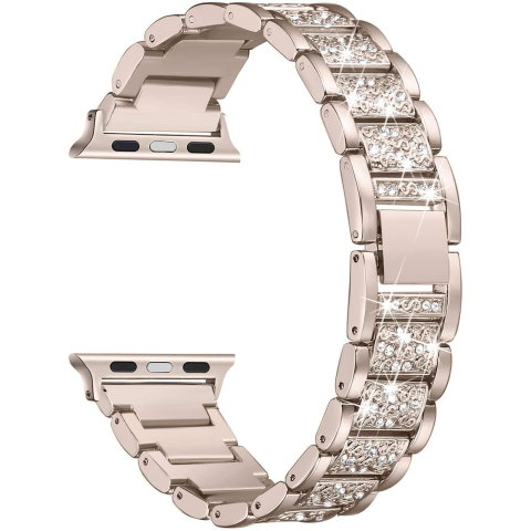 Curele Apple Watch 42mm/44mm/45mm/49mm - Curea metalica luxury pentru Apple Watch Ultra 2/Ultra/Series 10/9/8/7/SE2/6/5/4/3/2/1, Display 42mm, Rose Gold / Auriu