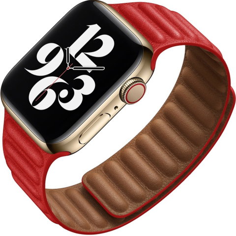 Curele Apple Watch 42mm/44mm/45mm/49mm - Curea magnetica din piele naturala pentru Apple Watch Ultra 2/Ultra/Series 10/9/8/7/SE2/6/5/4/3/2/1, Display 44mm, Rosu