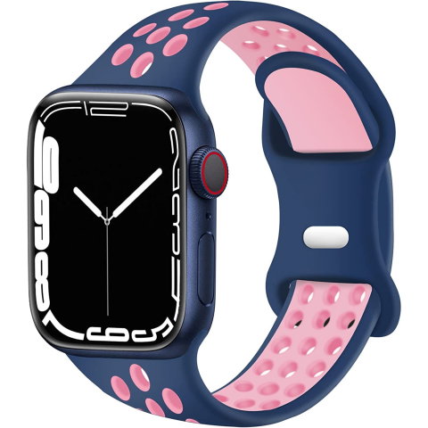 Curele Apple Watch 42mm/44mm/45mm/49mm - Curea silicon perforat Sport pentru Apple Watch Ultra 2/Ultra/Series 10/9/8/7/SE2/6/5/4/3/2/1, Display 42mm/44mm/45mm/49mm, Violet + Roz
