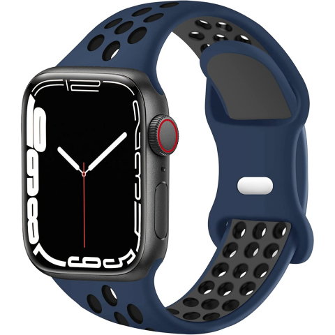 Curele Apple Watch 42mm/44mm/45mm/49mm - Curea silicon perforat Sport pentru Apple Watch Ultra 2/Ultra/Series 10/9/8/7/SE2/6/5/4/3/2/1, Display 42mm/44mm/45mm/49mm, Albastru + Negru