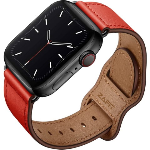 Curele Apple Watch 42mm/44mm/45mm/49mm - Curea din piele naturala pentru Apple Watch Ultra 2/Ultra/Series 10/9/8/7/SE2/6/5/4/3/2/1, Display 42mm, Rosu