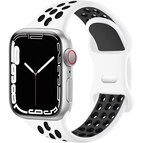 Curele Apple Watch 42mm/44mm/45mm/49mm - Curea silicon perforat Sport pentru Apple Watch Ultra 2/Ultra/Series 10/9/8/7/SE2/6/5/4/3/2/1, Display 42mm/44mm/45mm/49mm, Alb + Negru