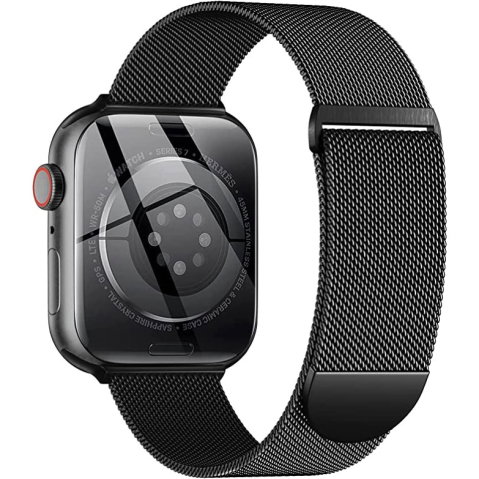 Curele Apple Watch 42mm/44mm/45mm/49mm - Curea metalica Milanese Loop pentru Apple Watch Ultra 2/Ultra/Series 10/9/8/7/SE2/6/5/4/3/2/1, Display 42mm/44mm/45mm/49mm, Negru