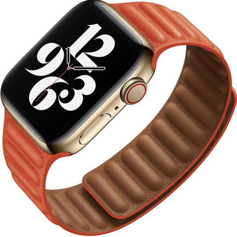 Curele Apple Watch 42mm/44mm/45mm/49mm - Curea magnetica din piele naturala pentru Apple Watch Ultra 2/Ultra/Series 10/9/8/7/SE2/6/5/4/3/2/1, Display 42mm, Portocaliu