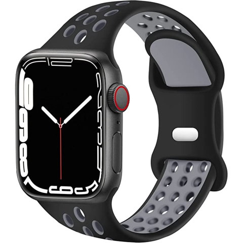 Curele Apple Watch 42mm/44mm/45mm/49mm - Curea silicon perforat Sport pentru Apple Watch Ultra 2/Ultra/Series 10/9/8/7/SE2/6/5/4/3/2/1, Display 42mm/44mm/45mm/49mm, Negru + Gri