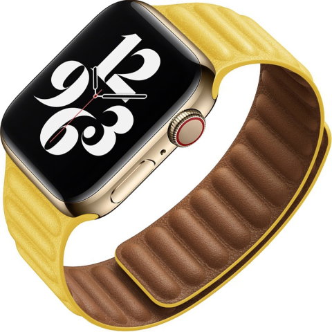 Curele Apple Watch 42mm/44mm/45mm/49mm - Curea magnetica din piele naturala pentru Apple Watch Ultra 2/Ultra/Series 10/9/8/7/SE2/6/5/4/3/2/1, Display 44mm, Galben