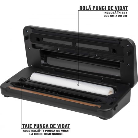 Aparat de vidat alimente ZAFIT™ VID-110 PRO+, 30 cm bara de lipire, cu rola 300 cm x 28 cm, Furtun vidare sticle si caserole, Negru/Inox [1]