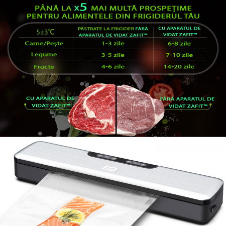 Aparat de vidat alimente ZAFIT™ VID-125 Professional, 125 W, 32 cm bara de lipire, 5 pungi de vidare incluse, Metalic argintiu [7]