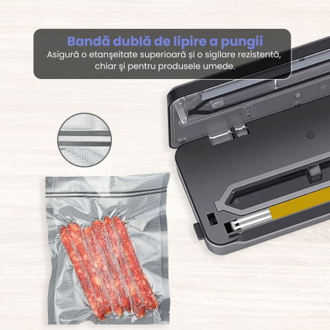 Aparat de vidat alimente ZAFIT™ VID-360 PRO+, Furtun vidare sticle si caserole, 30 cm bara de lipire, 5 pungi incluse, Negru/Inox [3]