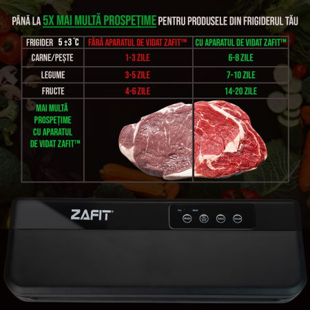 Aparat de vidat alimente ZAFIT™ VID-360 Professional, 30 cm bara de lipire, cu 10 pungi incluse, Negru [5]