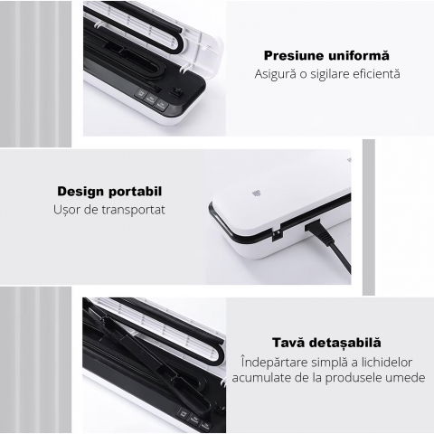 Aparat de vidat alimente ZAFIT™ VID-360W, 30 cm bara de lipire, 10 pungi incluse, Negru/Alb [2]